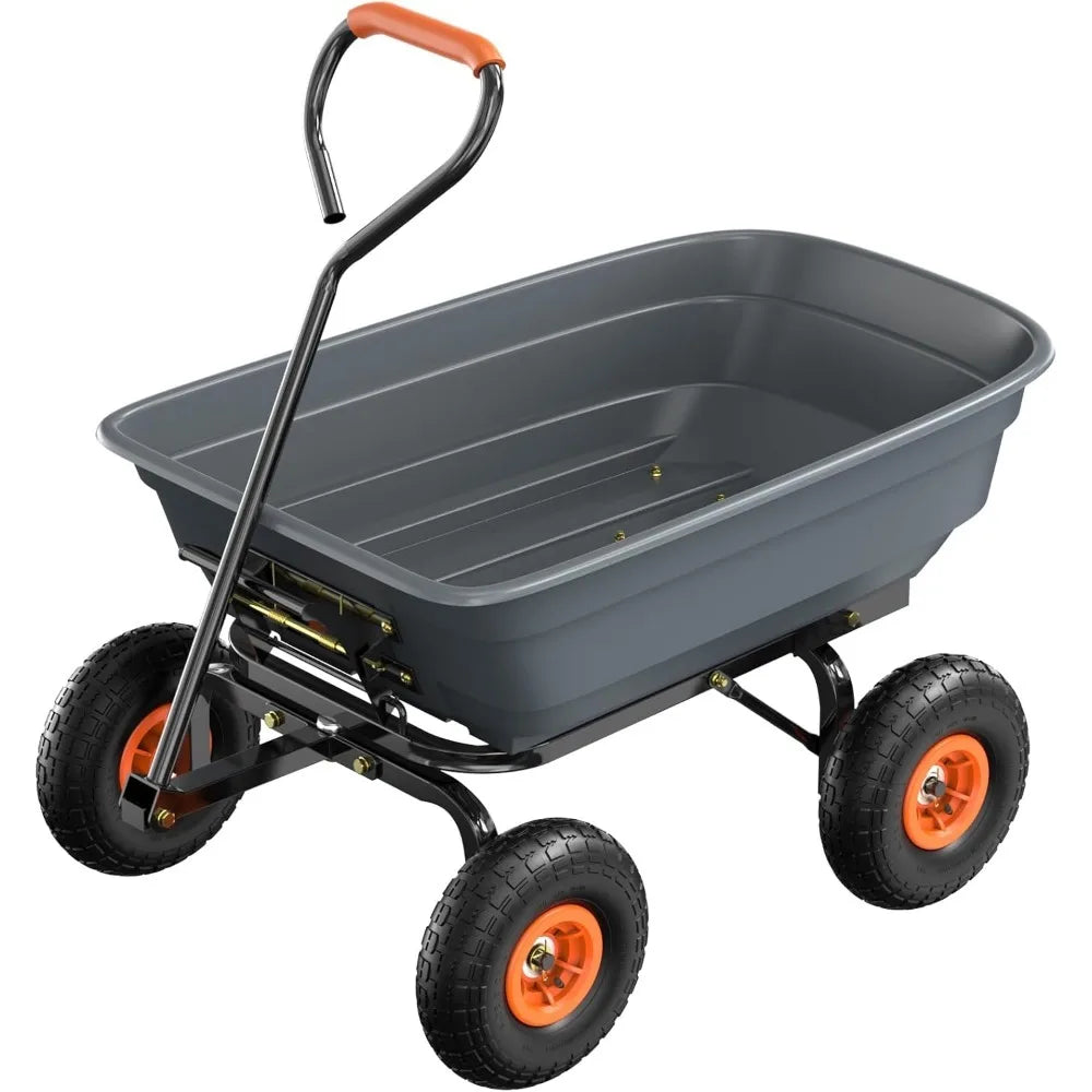 Dump Cart Wagon, 600LBS Quick-Release Dump Wheelbarrow, All-Terrain 10" Tires Garden Wagon for Yard, Lawn and Outdoor Use