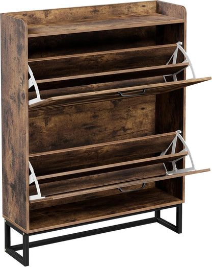 Shoe Cabinet with 2 Flip Drawers, Hidden Shoe Storage Cabinet for Entryway, Narrow Shoe Rack, Freestanding Slim Shoe