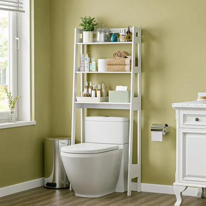 3 Tiers Over The Toilet Bathroom Storage Shelf, Freestanding Wooden Bathroom Organizer Rack with Shelves for Laundry
