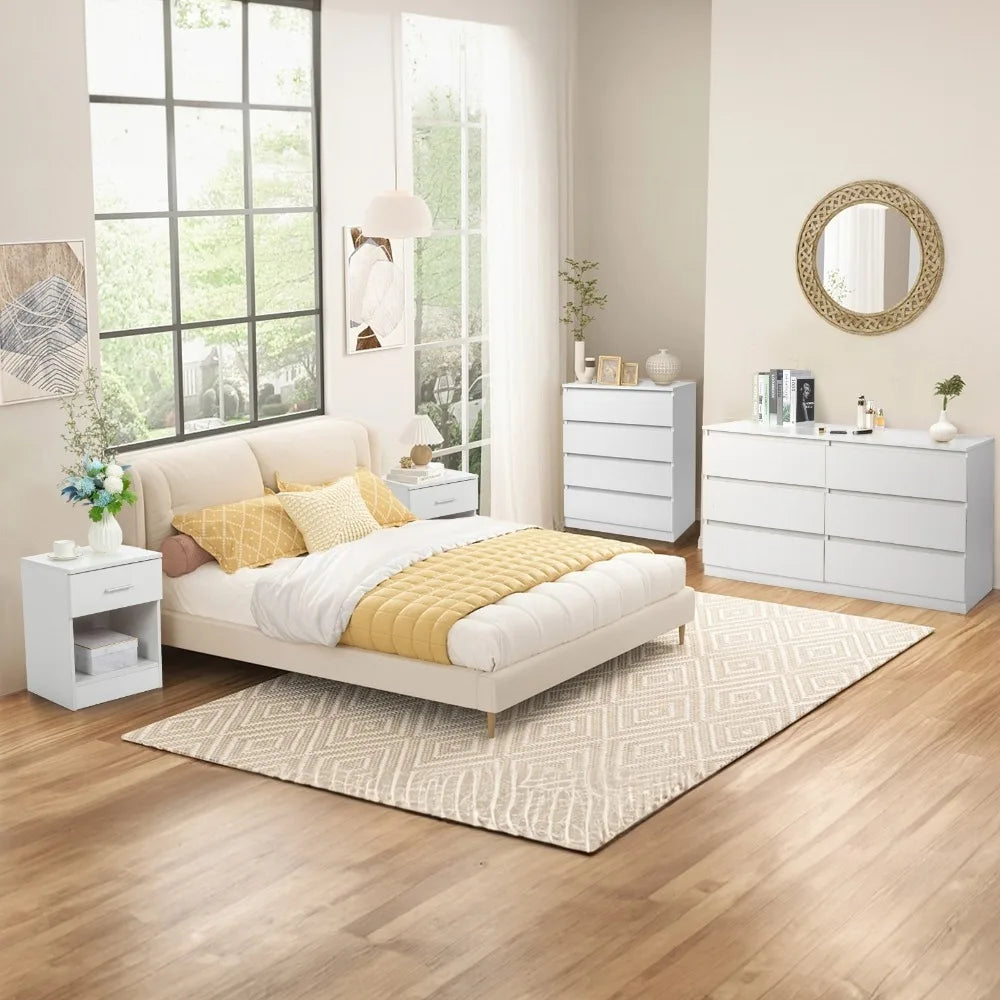 4/6 Drawer Dresser - Modern Chest of Drawers Wood Dressers Cut-Out Handles Room