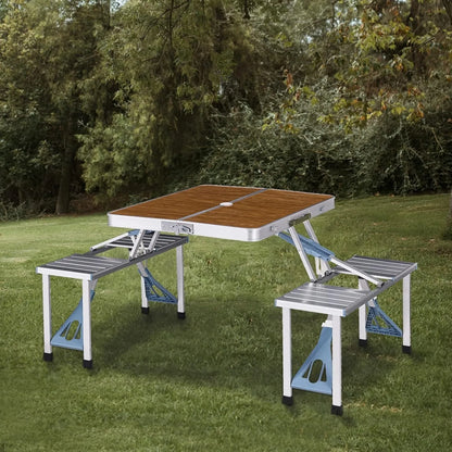 Folding Picnic Table with Seats Chairs and Umbrella Hole, Portable 4-Person Fold Up Travel Picnic Table for Indoor Out