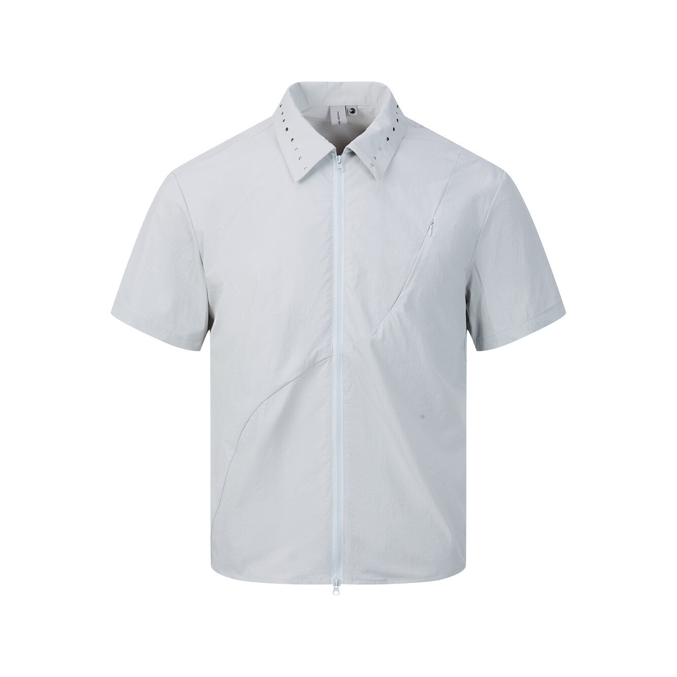Zipper short sleeved shirt men's loose solid color shirt