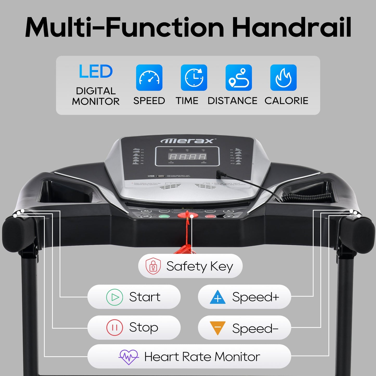 Home folding treadmill with pulse sensor, 2.5-horsepower silent brushless motor, 3-level tilt, 12 preset programs
