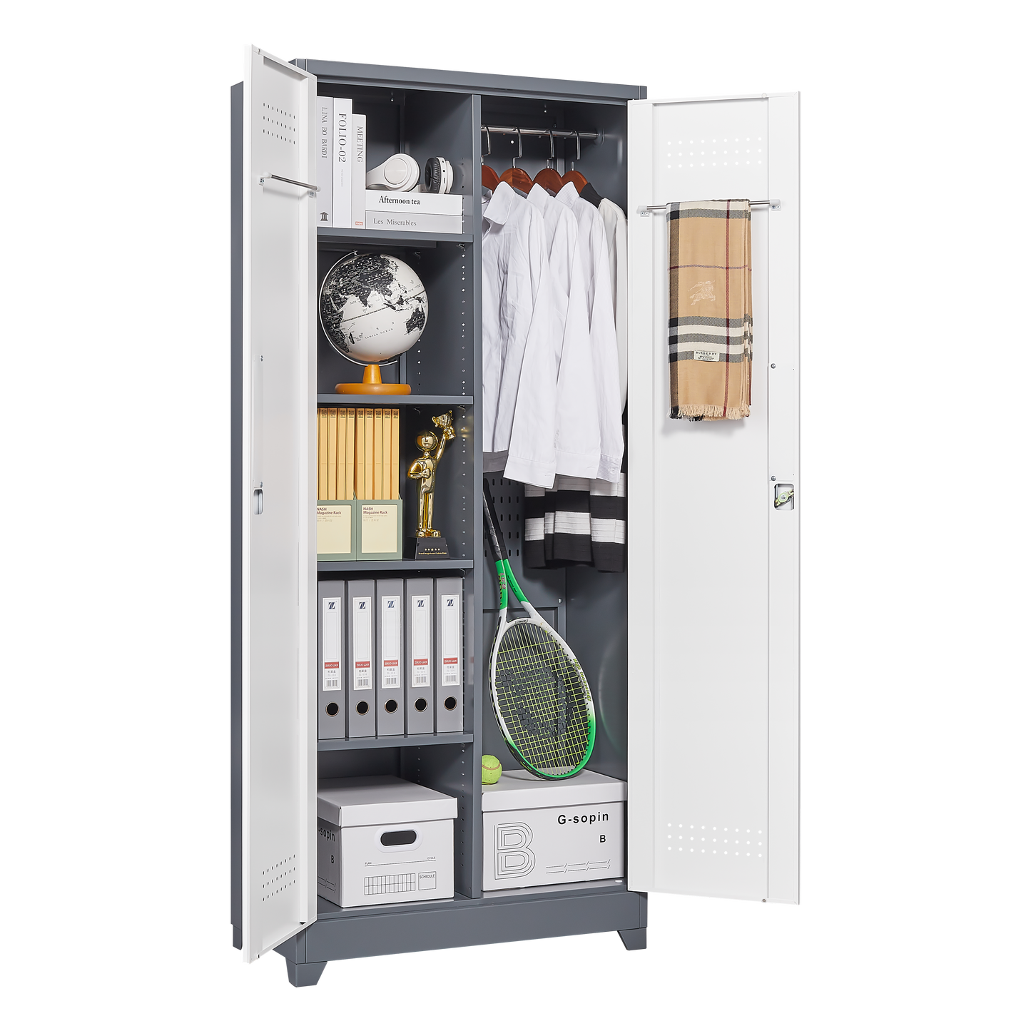 Metal storage cabinets, lockable cleaning tool cabinets, high broom tool organizers, and large storage cabinets in storage store