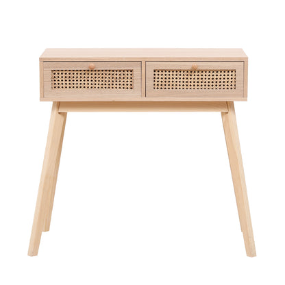 Side table with two real rattan drawers, solid wood table legs can be used in the dining room living room,bedroom