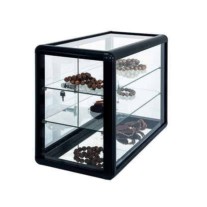 Tempered glass counter top display cabinet with sliding glass door and lock, standard aluminum frame