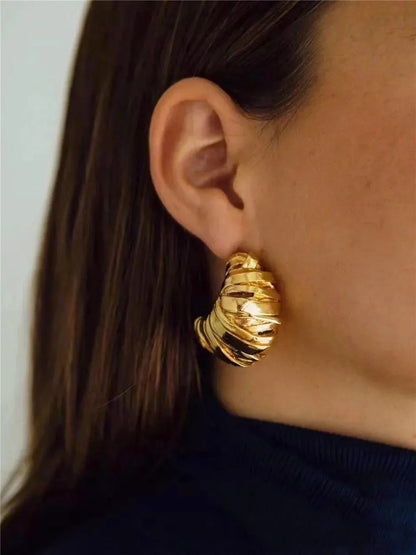 Retro Metal Stud Earrings Geometric Irregular for Women Brass Jewelry Light Luxury Europe And America