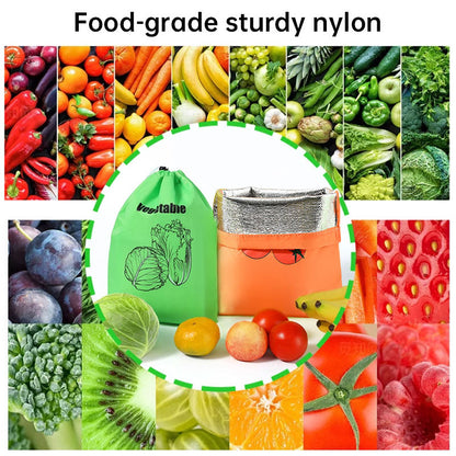 Insulated bag for keeping fresh: reusable storage organizer for bananas, lettuce and vegetables (drawstring closure)
