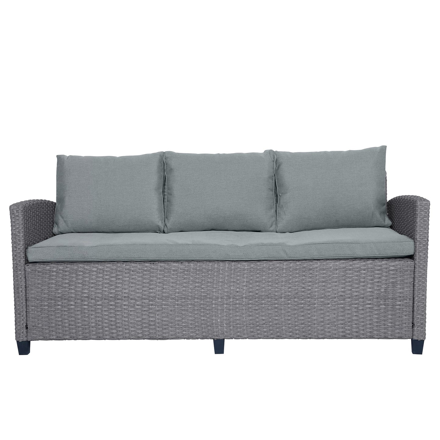 TOPMAX 6-piece outdoor rattan wicker set chair, stool, and table (gray rattan+gray mat)