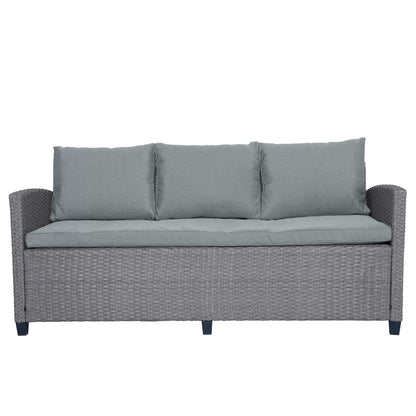 TOPMAX 6-piece outdoor rattan wicker set chair, stool, and table (gray rattan+gray mat)