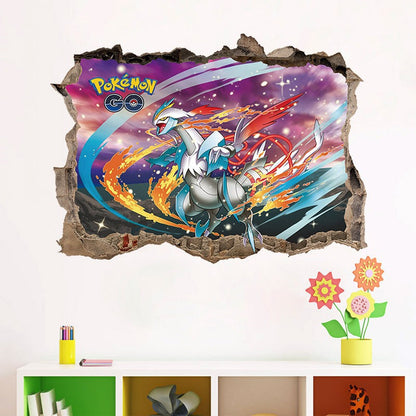 New 3D Pikachu Wall Sticker Pok é mon Wallpaper Self adhesive Cartoon Graffiti Anime Poster Children's Room PVC