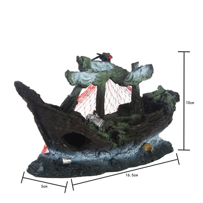 Ship fish tank resin water grass landscape decoration