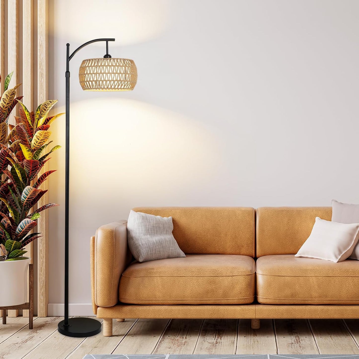 Arc Floor Lamp with Remote Control, Dimmable LED Floor Lamp with 3 Color Temperature Boho Farmhouse Tall Pole Lamp