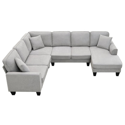 [VIDEO provided] [New] 108*85.5" Modern U Shape Sectional Sofa 7 Seat Fabric Sectional Sofa Set