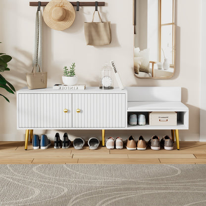 Modern Shoe Storage Bench with Hidden Storage and Upholstered Cushions for Bedside, Living Room and Entryway (White)