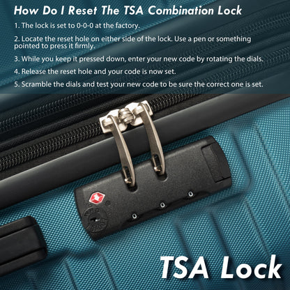 Hardshell Luggage Sets 3 Pcs Spinner Suitcase with TSA Lock Lightweight 20''24''28'' Navy + ABS