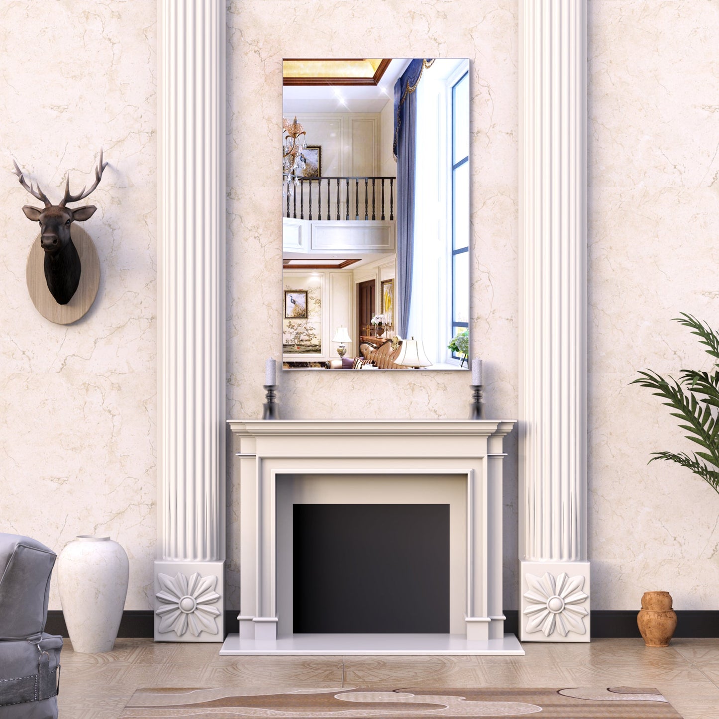 60"x36" Oversized Modern Rectangle Bathroom Mirror with Silver Frame Decorative Large Wall Mirrors for Bathroom Living Room