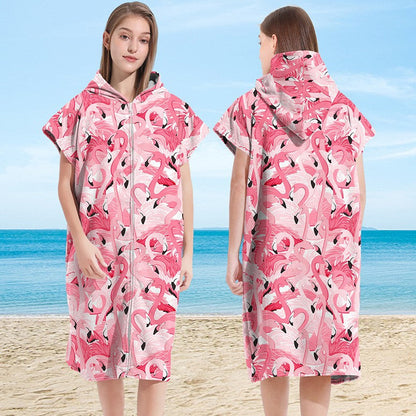 Hooded Towel Ultra-fine Fiber Zipper Wearable Bathrobe Cape Beach Towel