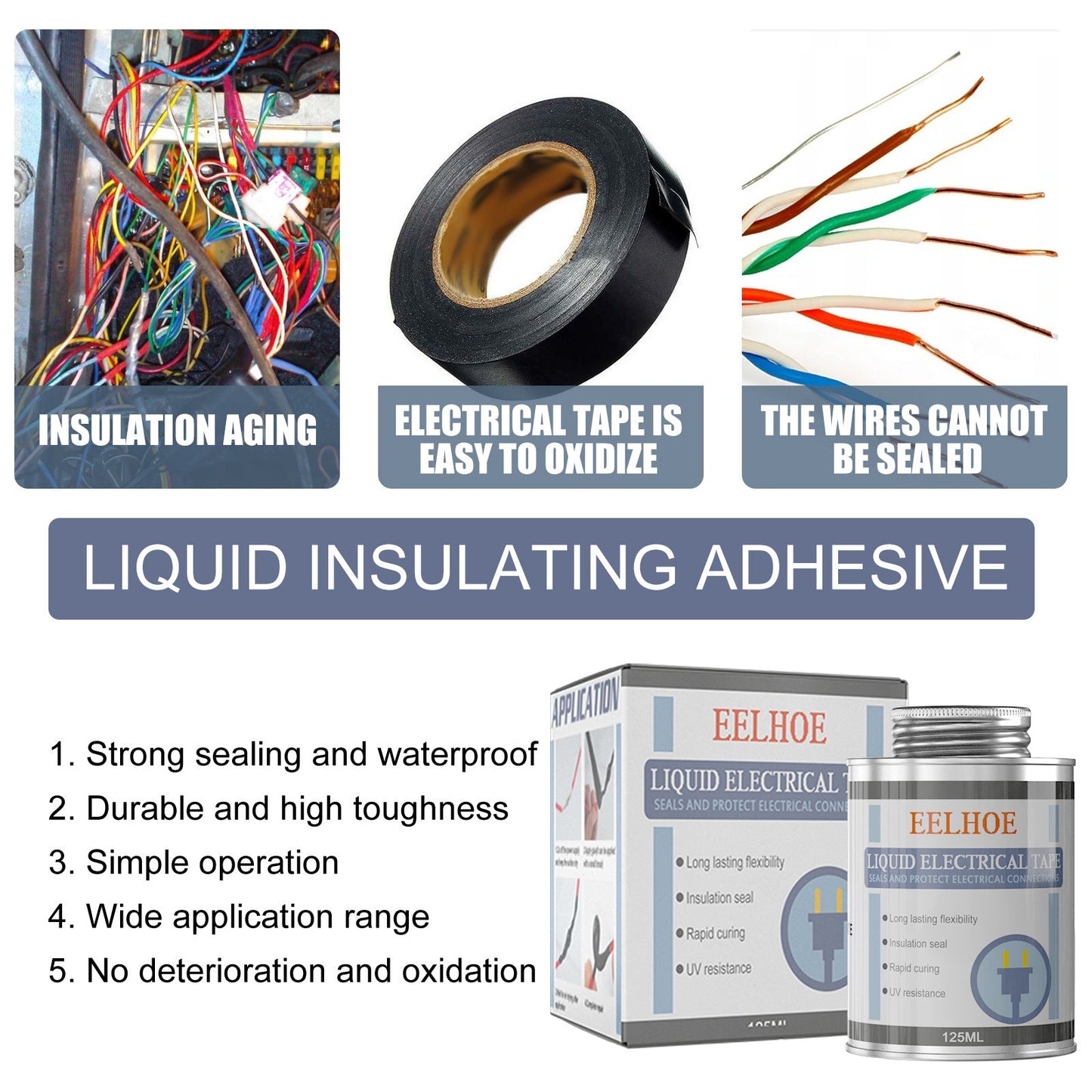 EELHOE Insulating Glue Liquid Tape Waterproof Instead Of Heat-Receiving Tube Electrical Tape Liquid Tape Temperature Resistant Flame Retardant Glue