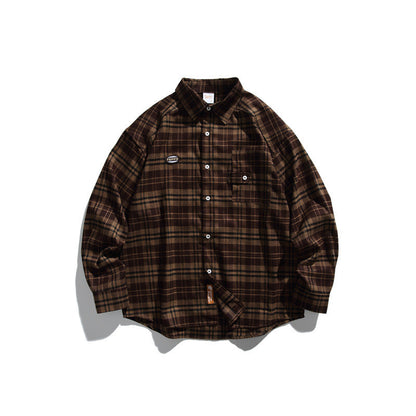 Loose casual checkered long sleeved shirt for men and women