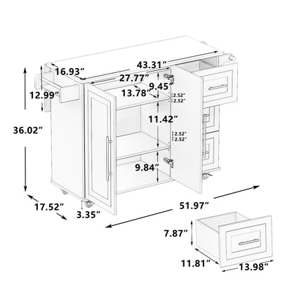 Kitchen Island Cart with 2 Door Cabinet and Three Drawers,43.31 Inch Width with Spice Rack,Towel Rack (White)
