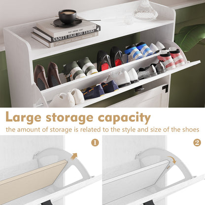 Shoe Cabinet with 2 Flip Drawers,Shoe Storage Cabinet for Entryway,Freestanding Shoe Cabinet Organizer with Open Storage White