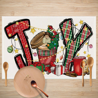 Skull Milk Tea Cup Printed Meal Mat Christmas Snowflake Letter Linen Table Mat Holiday Table Decoration Insulation Mat