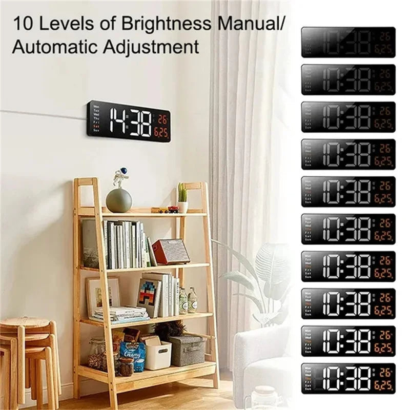 Wall Clock Digital Large LED Wall Mounted Remote Remote Control Date Week Temperature Clock Dual Alarms Gym Big Wall Clock