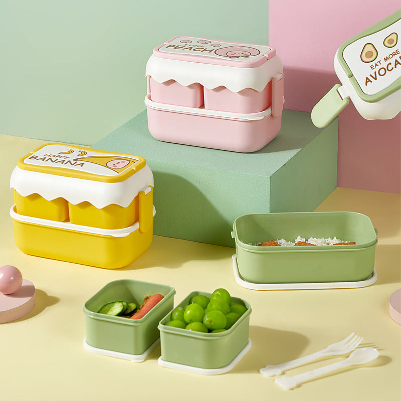 ins cartoon cute microwaveable large capacity double-layer portable lunch box lunch box