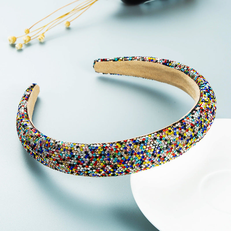 Hair Hoop Retro Baroque Starry Rhinestone Sponge Head Hoop Personality Wide-Brimmed Leopard Print Banquet Headwear Hairpin
