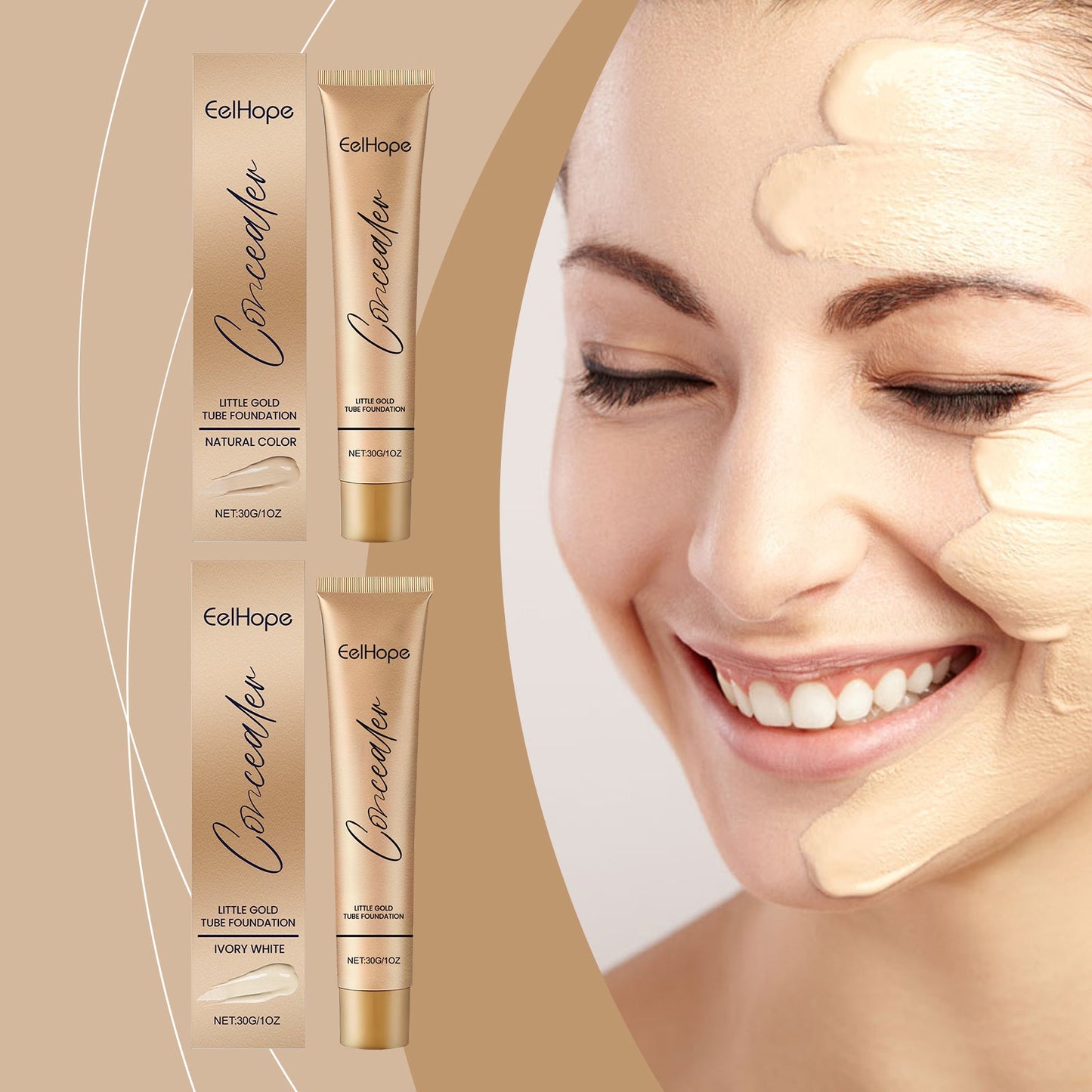 Small Gold Tube Foundation Concealer, Natural Lightweight Skin Concealer Not Easy To Remove Makeup Moisturizing Liquid Foundation
