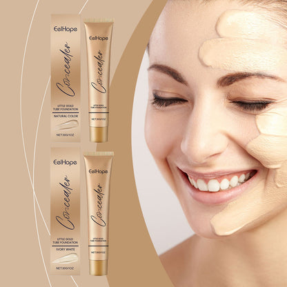 Small Gold Tube Foundation Concealer, Natural Lightweight Skin Concealer Not Easy To Remove Makeup Moisturizing Liquid Foundation