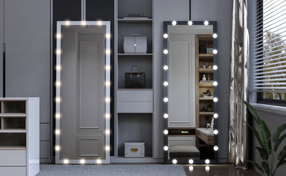 63x24 inch illuminated full body makeup mirror with 3 color modes. Makeup room bedroom wall mounted touchscreen floor mirror i