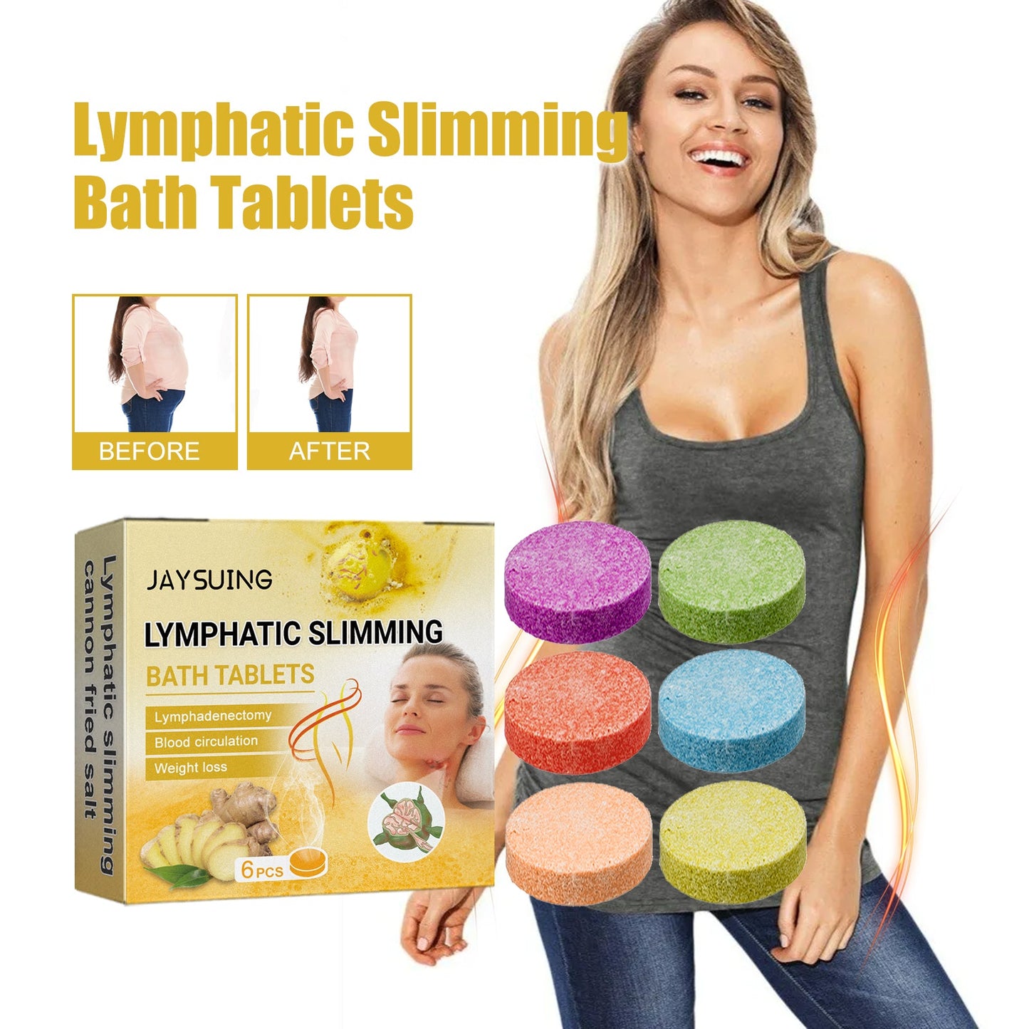 Lymphatic Body Shaping Bath Tablet, Firming Slimming Repair Lymphatic Swelling Clean Body Skin Bath Tablet