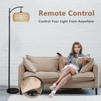 Arc Floor Lamp with Remote Control, Dimmable LED Floor Lamp with 3 Color Temperature Boho Farmhouse Tall Pole Lamp