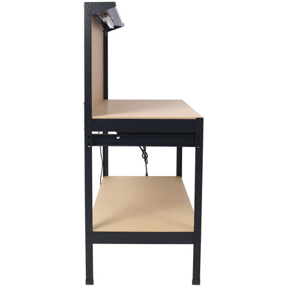 Steel Workbench Tool Storage Work Bench Workshop Tools Table W/Drawer and Peg Board ,4xAC outlets 2xUSB Ports