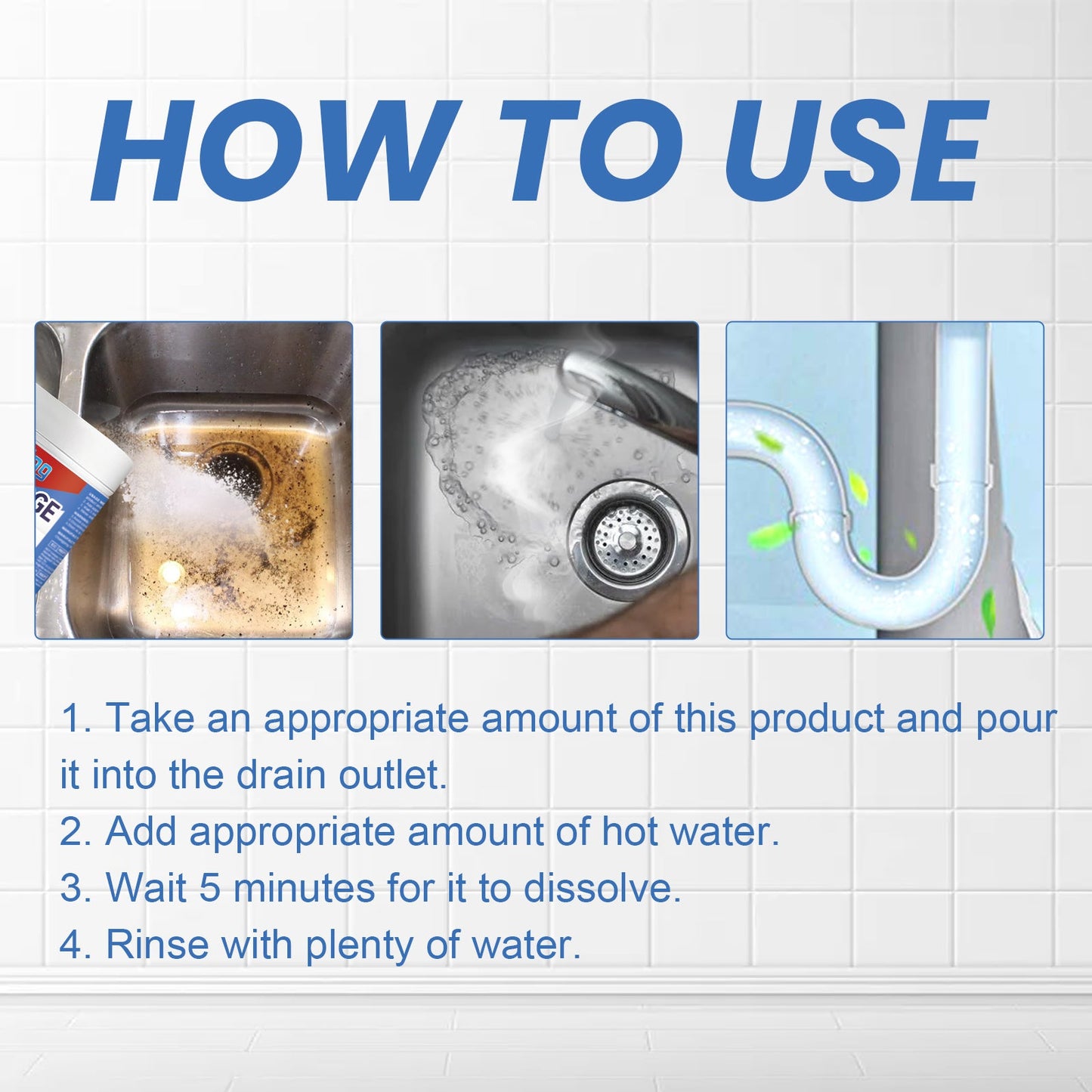 Pipe Remover, Kitchen Bathroom Drain Block Cleaning Stain Deodorant Remover