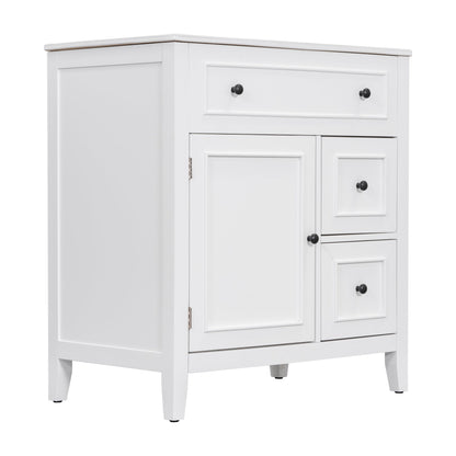 30" Bathroom Vanity with Sink Top, Bathroom Vanity Cabinet with Door and Two Drawers, Solid Wood Frame, One Package, White