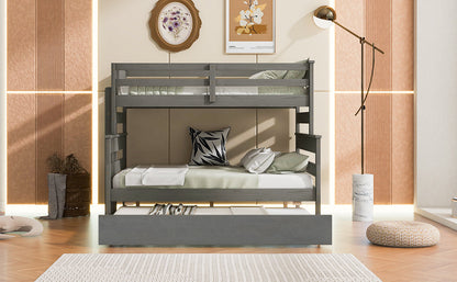 Wood Twin over Full Bunk Bed with Twin Size Trundle  Gray