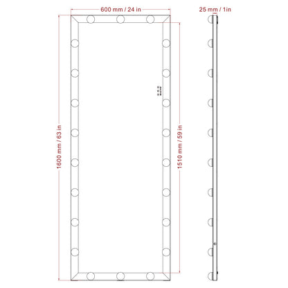 63x24 inch illuminated full body makeup mirror with 3 color modes. Makeup room bedroom wall mounted touchscreen floor mirror i