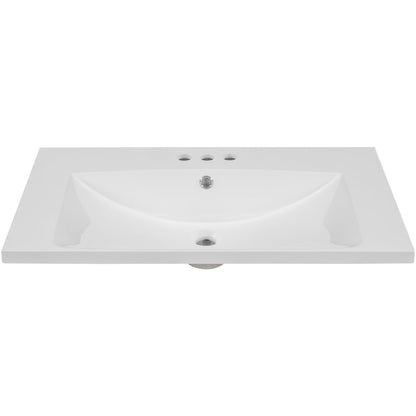 30" Single Bathroom Vanity Top with White Basin, 3-Faucet Holes, Ceramic, White
