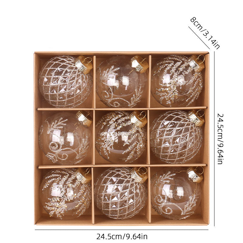 Christmas decorations 8cm/9PCS transparent PET painted Christmas ball gift box set Christmas tree pendant