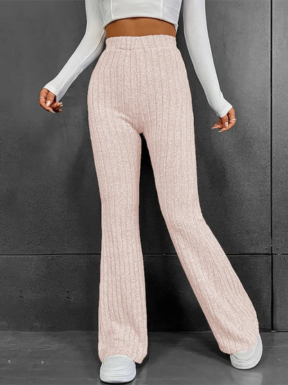 Fashionable and casual solid color micro flared high waisted pants for women