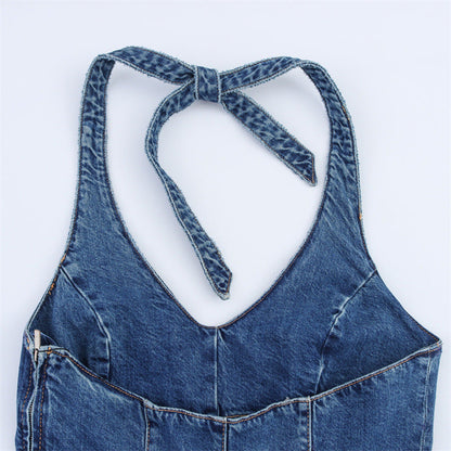 Fashionable and Sexy Halter Denim Jumpsuit for Women Style