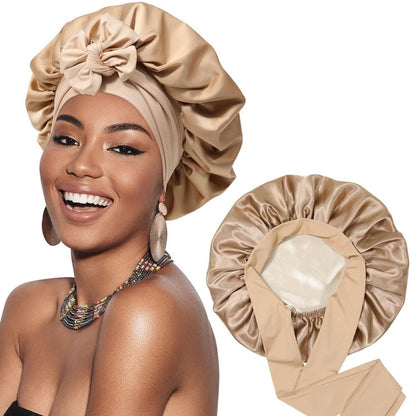 Bow bow ribbon nightcap single-layer color Ding round hat long tail hair care hat