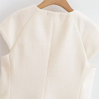Fashionable Casual Round Neck Versatile Vest with Front Button Closure for Women