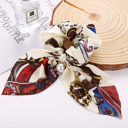 New Pearl Pendant Large Intestine Ring Hair Loop Women's Bundle Hair Knot Big Bow Knot Hair Rope