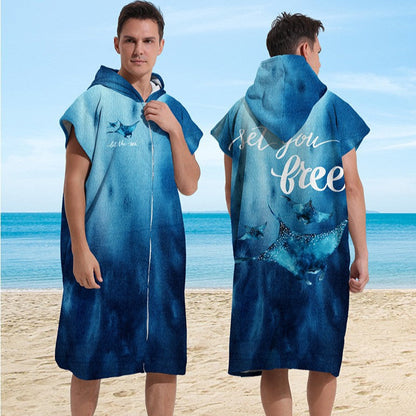 Hooded Towel Ultra-fine Fiber Zipper Wearable Bathrobe Cape Beach Towel