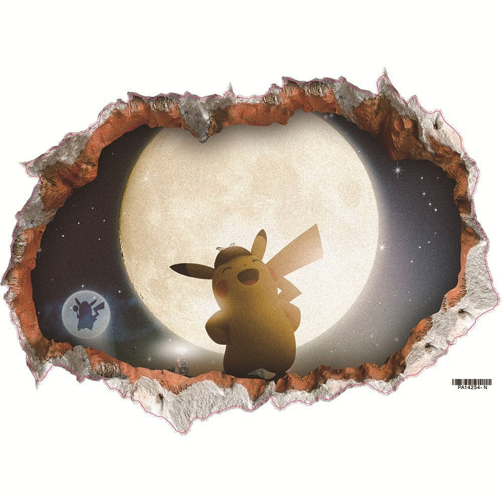 New 3D Pikachu Wall Sticker Pok é mon Wallpaper Self adhesive Cartoon Graffiti Anime Poster Children's Room PVC