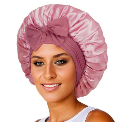 Elastic ribbon bow color Ding round hat solid color night cap wide-brimmed beauty hairdressing head scarf hat